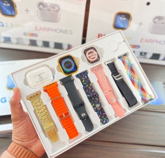 S300 Ultra 2 Smart Watch 10 In 1 Box With 7 Straps Smartwatch & Airpords 2