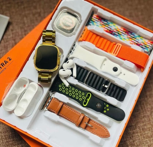 S300 Ultra 2 Smart Watch 10 In 1 Box With 7 Straps Smartwatch & Airpords 2