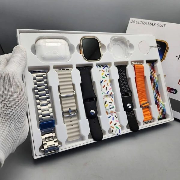 I20 Ultra Max Smart Watch 10 In 1 Box With 7 Strips Smartwatch & Airpords 2