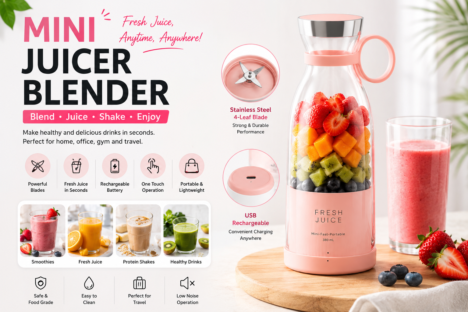 Portable Mini Juicer Blender | USB Rechargeable Personal Smoothie Maker
