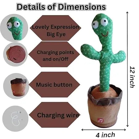 Talking & Dancing Cactus Toy with Voice Repeat & LED Lights