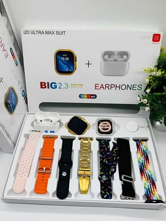 I20 Ultra Max Smart Watch 10 In 1 Box With 7 Strips Smartwatch & Airpords 2