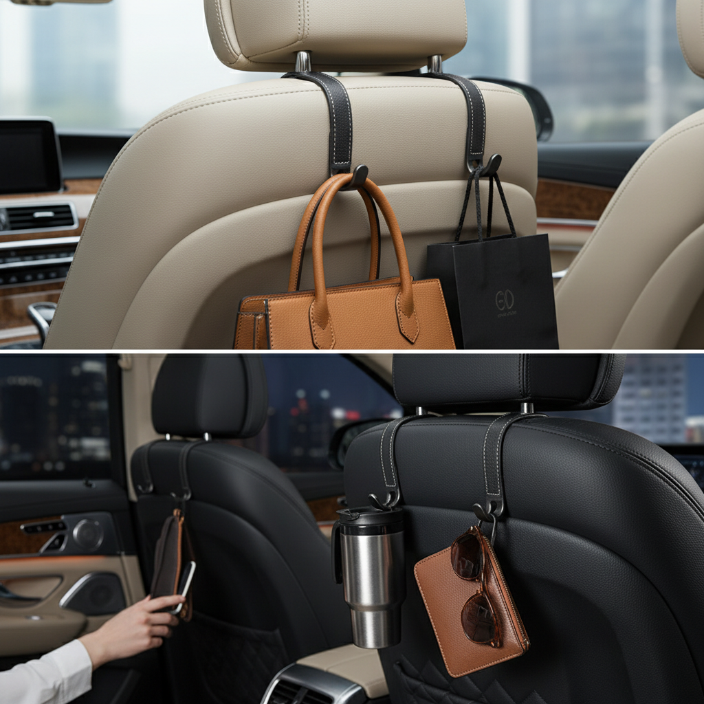Car Seat Headrest Hook PU Leather Pack of 2