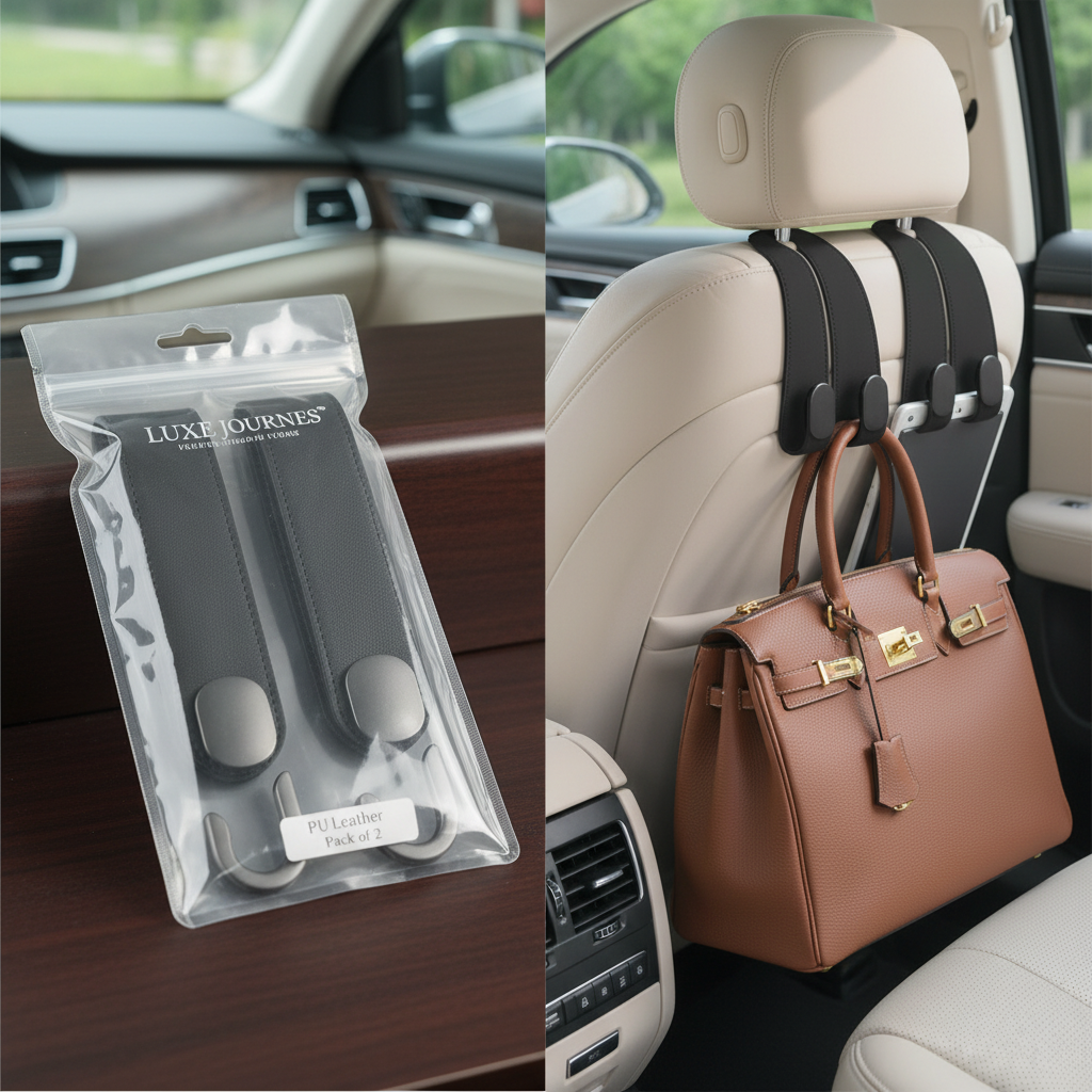Car Seat Headrest Hook PU Leather Pack of 2